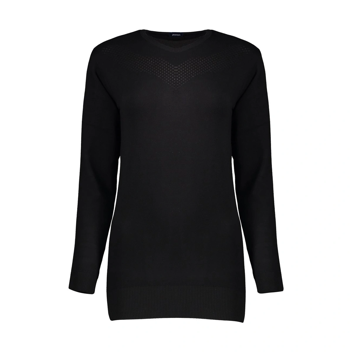 بافت زنانه تولید پاتن جامه می باشد - یقه کار گرد می باشد - طرح زیر یقه توری می باشد - قد تا روی باسن