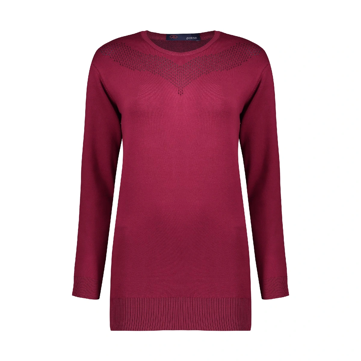 بافت زنانه تولید پاتن جامه می باشد - یقه کار گرد می باشد - طرح زیر یقه توری می باشد - قد تا روی باسن