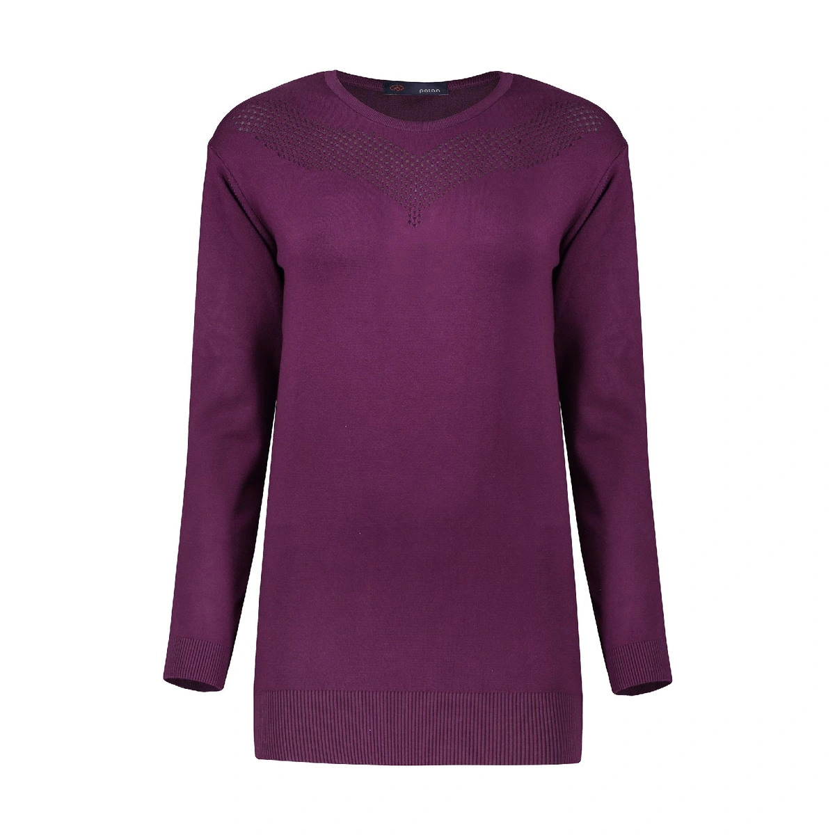 بافت زنانه تولید پاتن جامه می باشد - یقه کار گرد می باشد - طرح زیر یقه توری می باشد - قد تا روی باسن