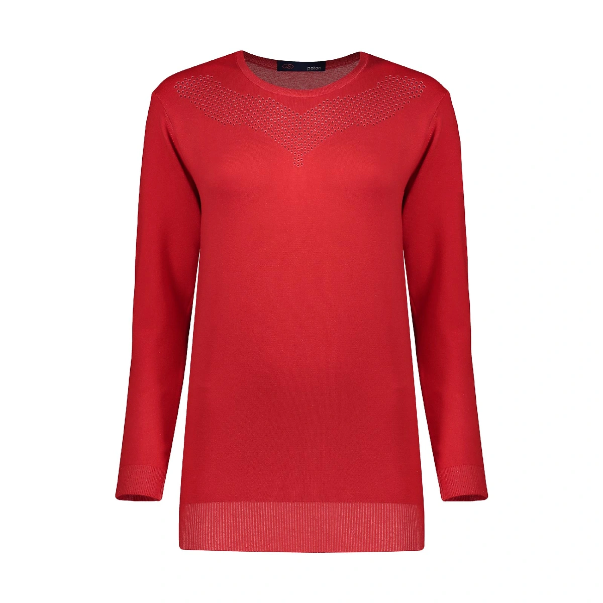 بافت زنانه تولید پاتن جامه می باشد - یقه کار گرد می باشد - طرح زیر یقه توری می باشد - قد تا روی باسن