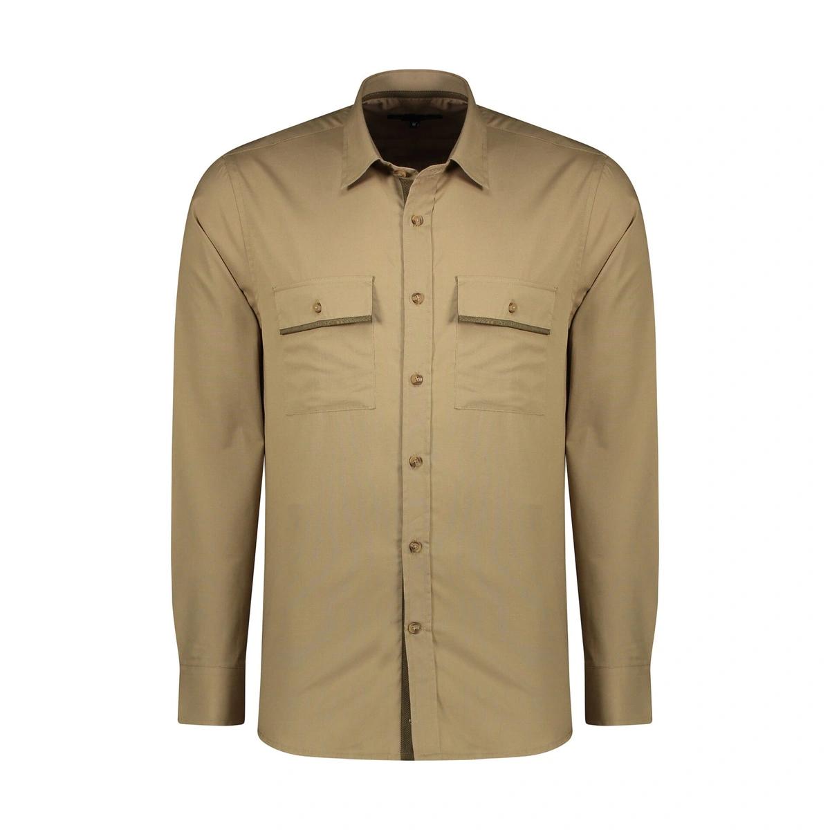 پیراهن آستین بلند مردانه رنگ کرم / استایل رگولار (معمولی) - جنس تترون 65 درصد پنبه - 35 درصد پلی است