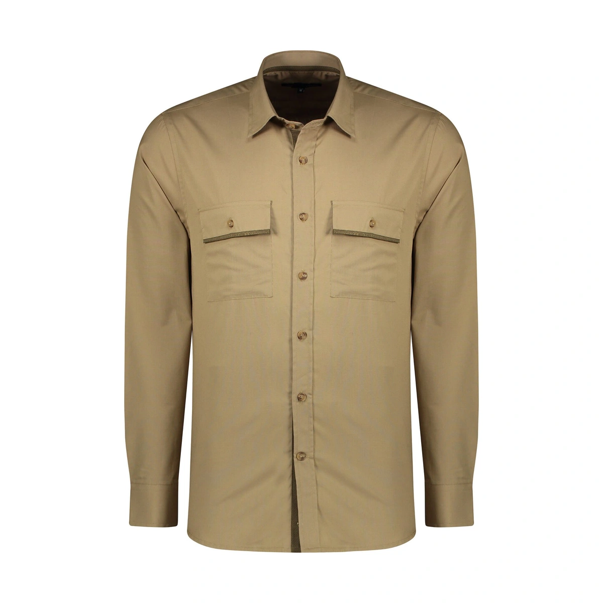 پیراهن آستین بلند مردانه رنگ کرم / استایل رگولار (معمولی) - جنس تترون 65 درصد پنبه - 35 درصد پلی است