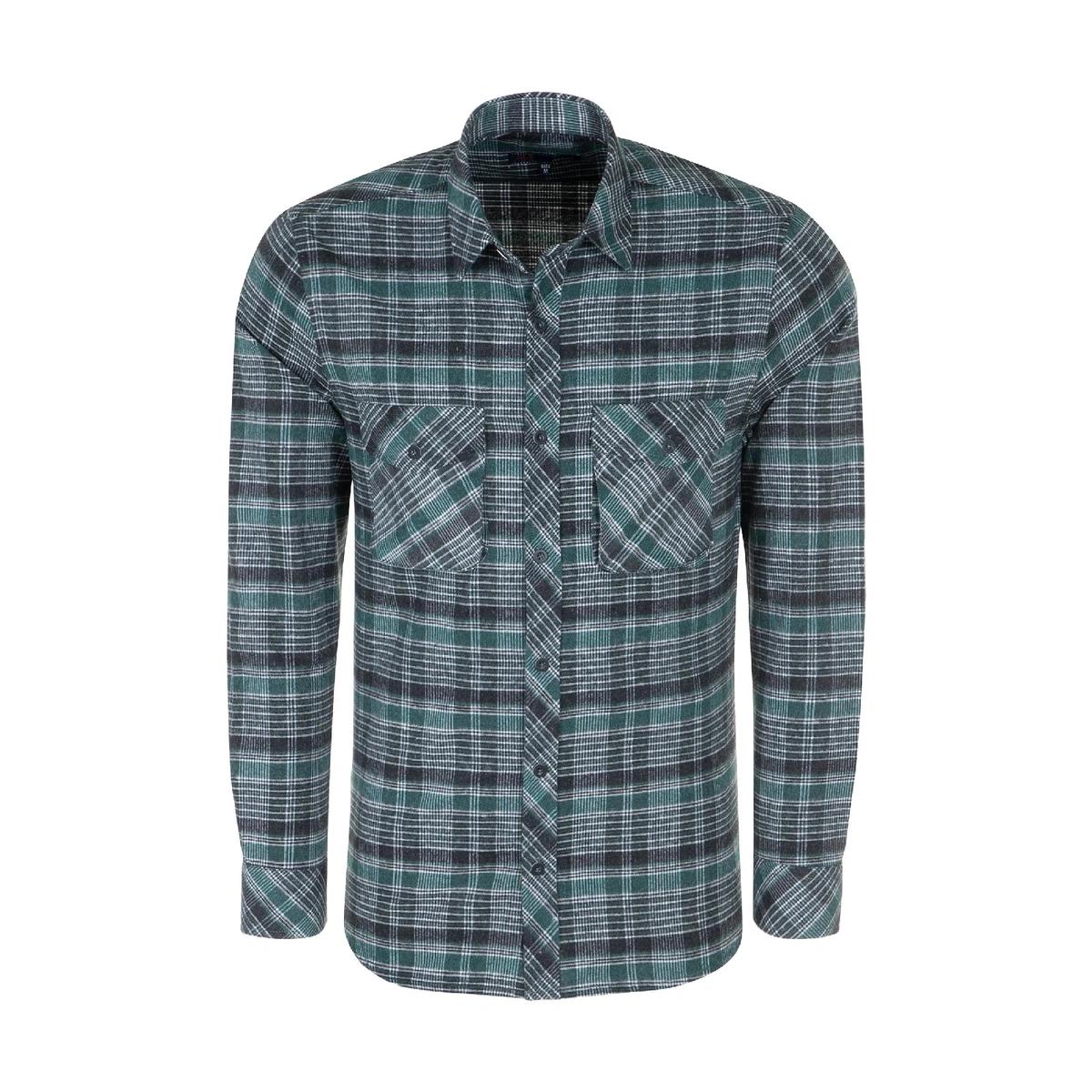 پیراهن آستین بلند پشمی مردانه طرح چهار خانه رنگ سبز مدل رگولار از فروشگاه پاتن جامه. 