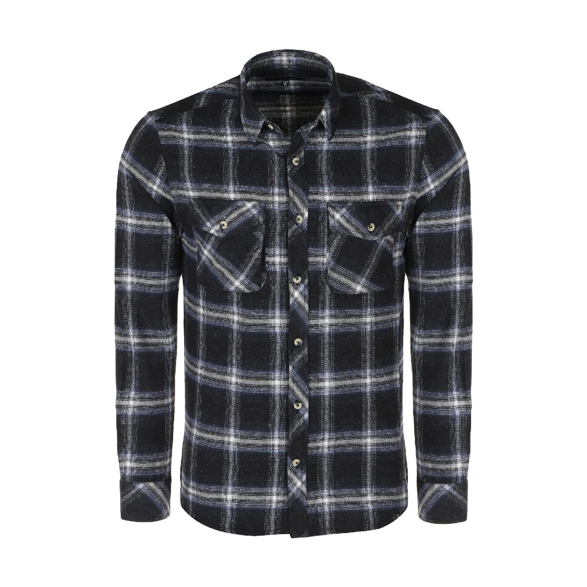 پیراهن مردانه چهارخانه آستین بلند بدون جیب مدل پشمی استایل رگولار. 