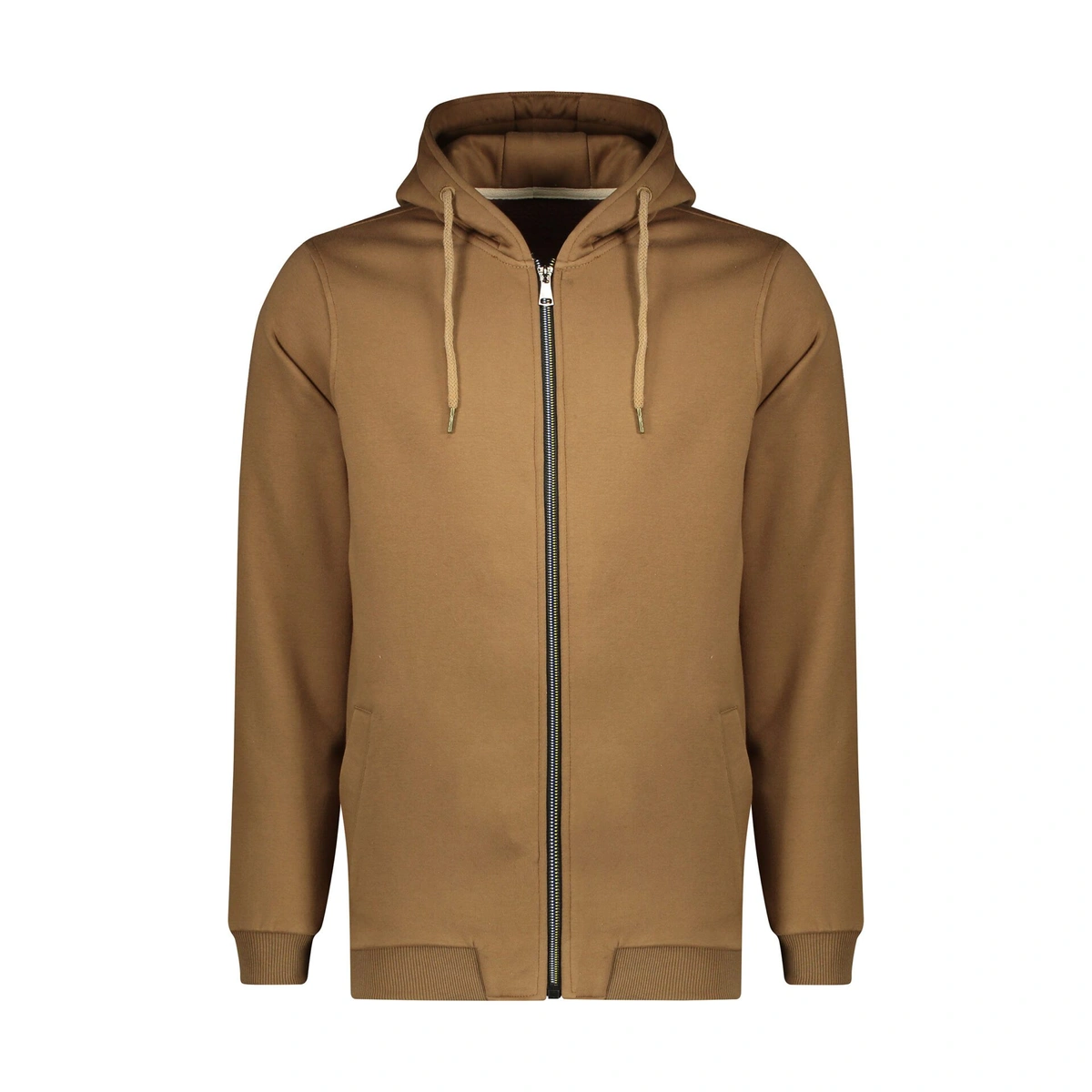 سویشرت کلاهدار مردانه قهوه ای روشن/ صد در صد پنبه (دورس سه نخ) / تمام زیپ / مچ و دور کمر کشبافت / من