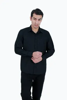 پیراهن آستین بلند مردانه رنگ مشکی طرح دار