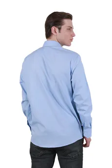 پیراهن آستین بلند مردانه تک جیب رنگ آبی روشن