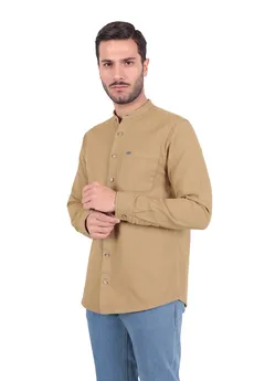 پیراهن کتان مردانه یقه ایستاده تک جیب