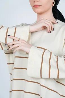 بافت یقه گرد راه راه آستین بلند زنانه 