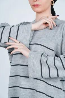 بافت یقه گرد راه راه آستین بلند زنانه 