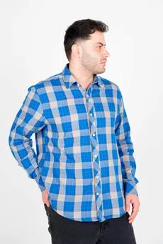 پیراهن آستین بلند یقه برگردان چهارخانه مردانه