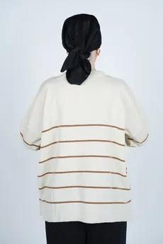 بافت یقه گرد راه راه آستین بلند زنانه 