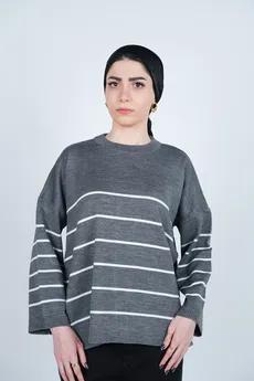 بافت یقه گرد راه راه آستین بلند زنانه