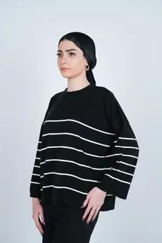 بافت یقه گرد راه راه آستین بلند زنانه