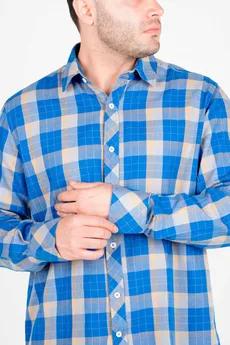 پیراهن آستین بلند یقه برگردان چهارخانه مردانه