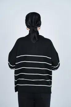 بافت یقه گرد راه راه آستین بلند زنانه