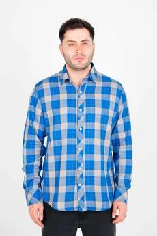 پیراهن آستین بلند یقه برگردان چهارخانه مردانه