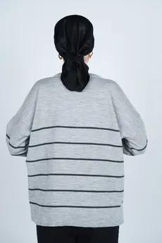 بافت یقه گرد راه راه آستین بلند زنانه 