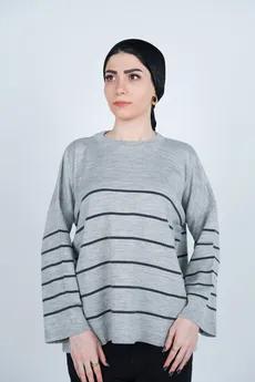 بافت یقه گرد راه راه آستین بلند زنانه 