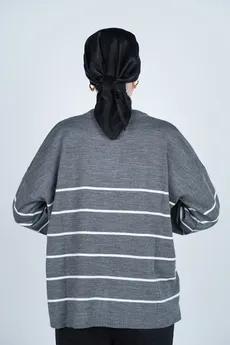 بافت یقه گرد راه راه آستین بلند زنانه