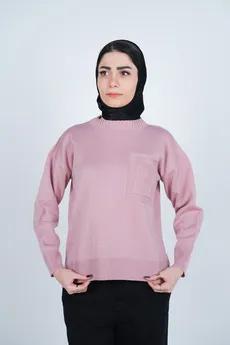 بافت یقه گرد آستین بلند جیب دار زنانه 