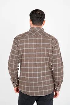 پیراهن آستین بلند پشمی یقه برگردان چهارخانه مردانه 