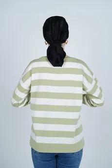 بافت آستین بلند یقه گرد راه راه زنانه 