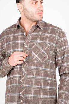 پیراهن آستین بلند پشمی یقه برگردان چهارخانه مردانه 