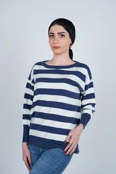 بافت آستین بلند یقه گرد راه راه زنانه 