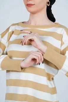 بافت آستین بلند یقه گرد راه راه زنانه 