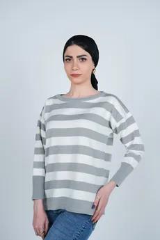 بافت آستین بلند یقه گرد راه راه زنانه