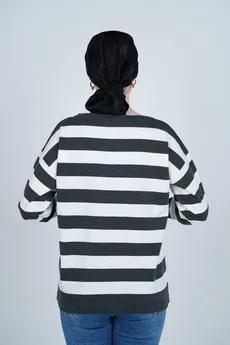 بافت آستین بلند یقه گرد راه راه زنانه 