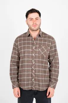 پیراهن آستین بلند پشمی یقه برگردان چهارخانه مردانه 