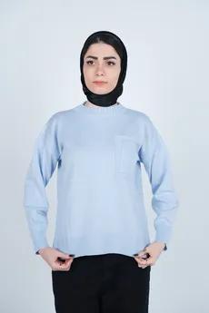 بافت یقه گرد آستین بلند جیب دار زنانه 