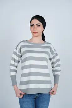 بافت آستین بلند یقه گرد راه راه زنانه