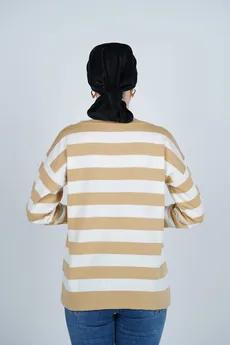 بافت آستین بلند یقه گرد راه راه زنانه 