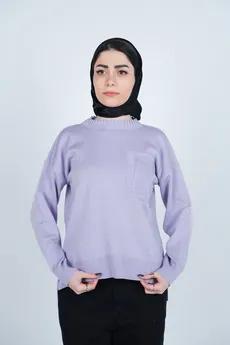 بافت یقه گرد آستین بلند جیب دار زنانه 