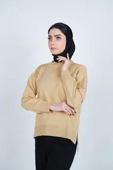 بافت یقه گرد آستین بلند جیب دار زنانه 