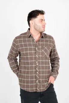 پیراهن آستین بلند پشمی یقه برگردان چهارخانه مردانه 