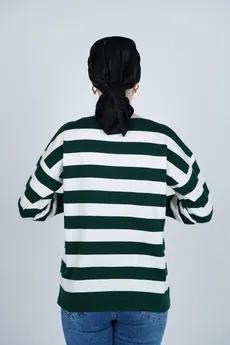 بافت آستین بلند یقه گرد راه راه زنانه 