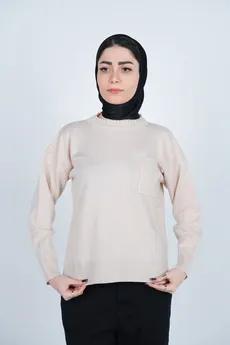 بافت یقه گرد آستین بلند جیب دار زنانه 