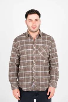 پیراهن آستین بلند پشمی یقه برگردان چهارخانه مردانه 