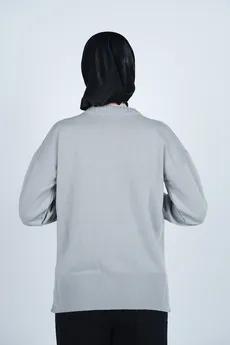 بافت یقه گرد آستین بلند جیب دار زنانه 