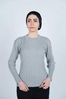 بافت یقه گرد آستین بلند زنانه 