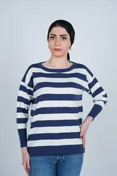 بافت آستین بلند یقه گرد راه راه زنانه 