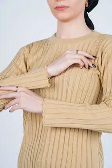 بافت یقه گرد آستین بلند زنانه  