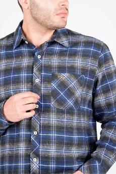 پیراهن آستین بلند پشمی یقه برگردان چهارخانه مردانه 