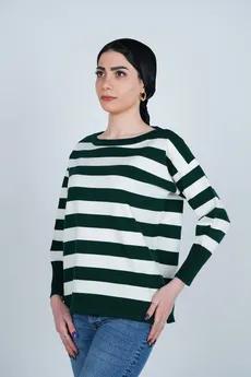 بافت آستین بلند یقه گرد راه راه زنانه 