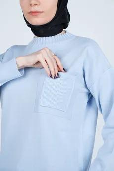 بافت یقه گرد آستین بلند جیب دار زنانه 