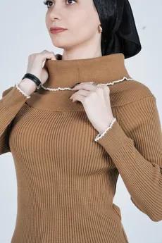 بافت آستین بلند یقه ایستاده زنانه 